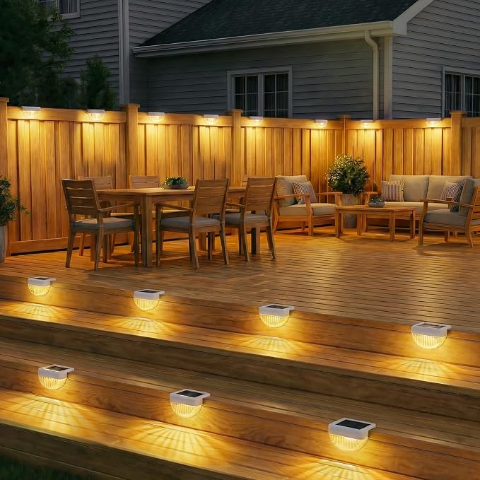 VOLISUN 16 Pack Solar Deck Lights Outdoor, Warm White LED Solar Step Lights for Outside, Waterproof Fence Light for Patio, Deck, Stairs, Yard, Pool and Porch (White)