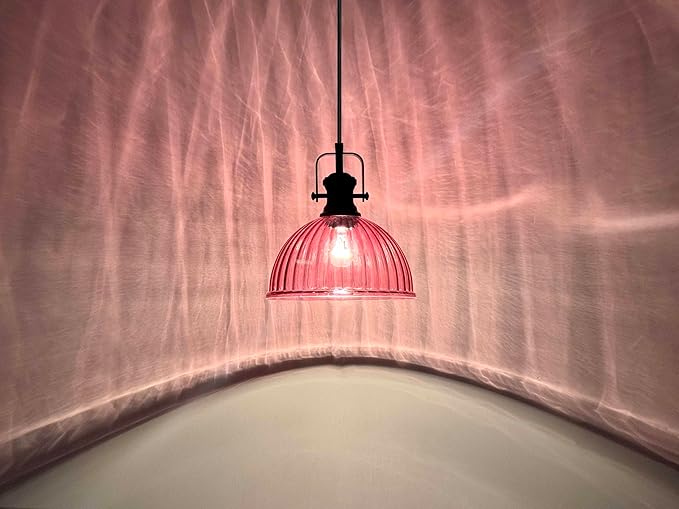Leading Lighting 1 Light Pendant Light Hanging Modern Farmhouse Indoor Fixture 10" Pink Textured Glass Black Finish Dinning Over Sink Kitchen Island