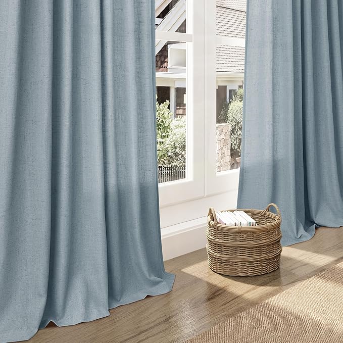 Nanspring Light Blue Linen Curtains 84 Inch Length 2 Panels Set for Living Room Rod Pocket Back Tab Light Filtering Window Drapes for Bedroom Dining Room Protect Privacy Modern Farmhouse Decor 52x84