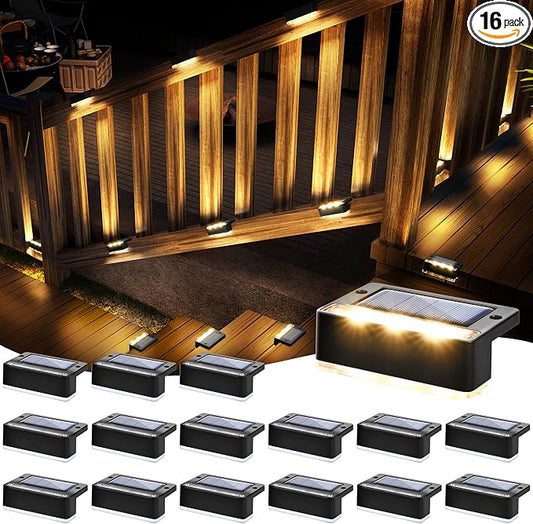 SOLPEX Solar Fence Lights, Solar Deck Lights Outdoor Waterproof Solar Powered for Step, Stair, Balcony,Front Porch,Garden, Walkway,Yard, Patio Decor, IP65 Waterproof (16 Pack, Warm White) 6 LEDs