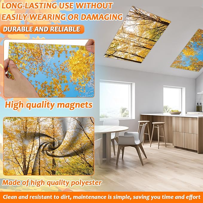 8 Pcs Fluorescent Light Covers with 80 Magnets Decorative for Classroom Ceiling Lights 4 x 2 Feet Magnetic Light Cover Filter Easy Install for Office Hospitals Drop Home Ceiling Supplies (FALL)