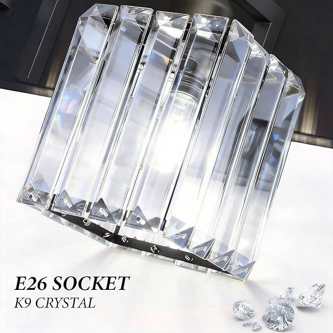 Black Crystal Bathroom Vanity Light, 3-Light Modern Bathroom Lighting Fixtures Over Mirror, Matte Black Wall Sconce Light Fixtures with Square Shade