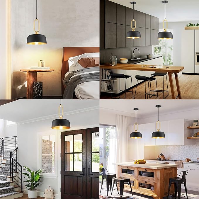 Industrial Pendant Lighting Fixture, 2-Pack Black Farmhouse Pendant Light, Vintage Hanging Ceiling Lights Fixture for Kitchen Island Hallway Dining Room 2 Pack