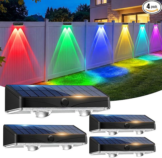 kolpop Solar Fence Lights Outdoor,11 Modes & 9 Colors Fence Lights Solar Powered,IP65 Waterproof, 60LM LED Solar Lights for Patio,Backyard,Outside,Railing,Wall,Nighttime,Party,Pool,4 Pack