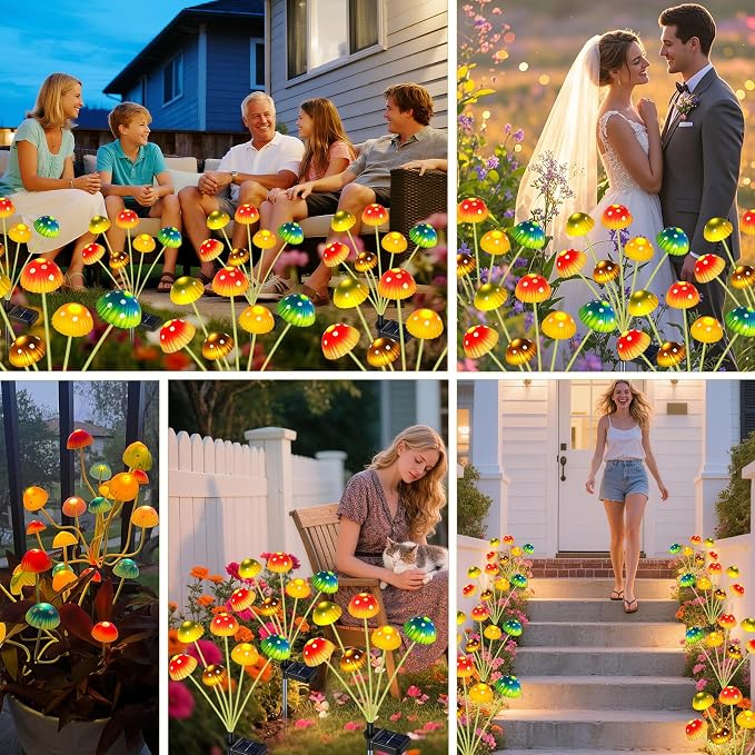 TEDOF Solar Mushroom Garden Lights for Outside,4 Pack 24 LED Solar Swaying Mushroom Lights Waterproof Outdoor Decor for Lawn Porch Patio,Birthday Mothers Day Gifts for Women Mom
