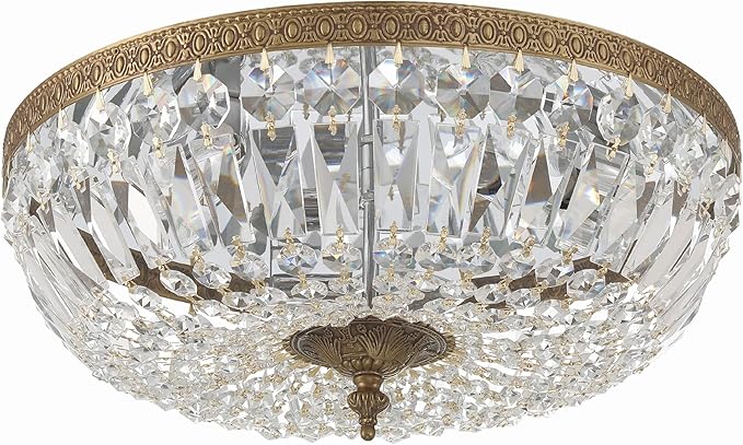 Crystorama 3 Light Spectra Crystal Olde Brass Flush Mount