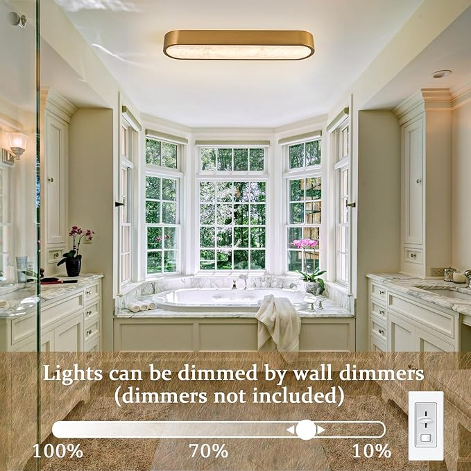 EDISLIVE Alabaster LED Ceiling Light,23.6" Dimmable Marble LED Flush Mount Ceiling Light Low Profile Light Fixture 3000K 30W for Kitchen Bedroom Living Room Gold