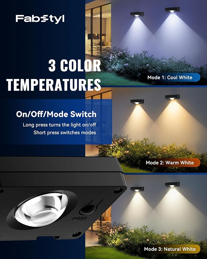 Solar Fence Lights Outdoor Waterproof, Fence Light Solar Powered with 3 Modes for Outside, Deck, Step, Yard, Stairs, Balcony, Patio, Railing (3000K/4500K/6500K, 12 Pack)