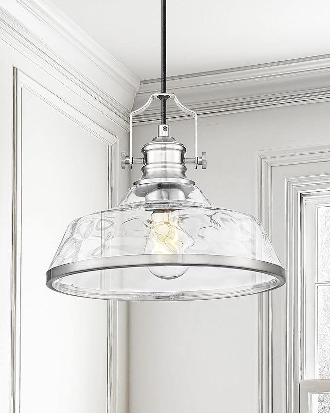 kudos 2 Pack Pendant Lights Kitchen Island, 11" Large Brushed Nickel Kitchen Island Lighting with Hammered Glass Shade, Industrial Hanging Light Fixture for Kitchen Sink Dining Room, KDPL13-BN-H-2PK