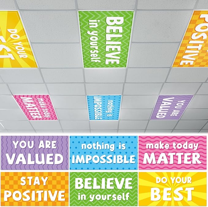 6 Pcs Fluorescent Light Covers with 60 Magnets Decorative for Classroom Ceiling Light 4 x 2 Feet Magnetic Lights Covers Filter Easy Install for Office Hospitals & Home Drop Ceiling Supplies (Positive)