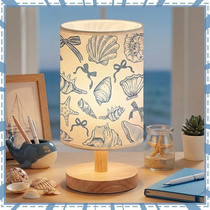 Glooglitter Summer Blue Ocean Table Lamp 3 Colors Dimmable Lights Beach Room Bedroom Sea Decor 9.72 x 5.12 Inch Beach Bedroom Lamps Starfish Conch Seashell Bedside Night Light for Desk Birthday Gifts