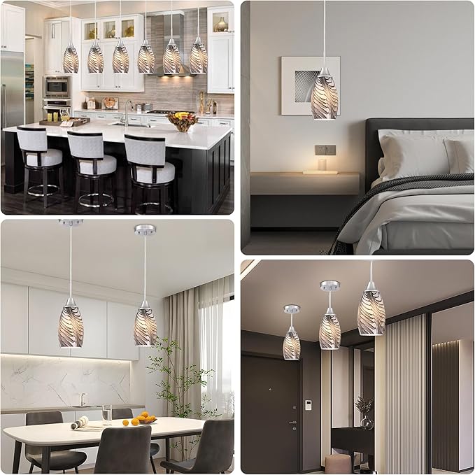 Viinew 1-Pack Mini Glass Pendant Light 4.72" with Handblown Black Gray Marble Art Glass Hanging Light Oval Ceiling Hanging Light Fixture for Dining Room Kitchen Island Cafe Foyer Hallway