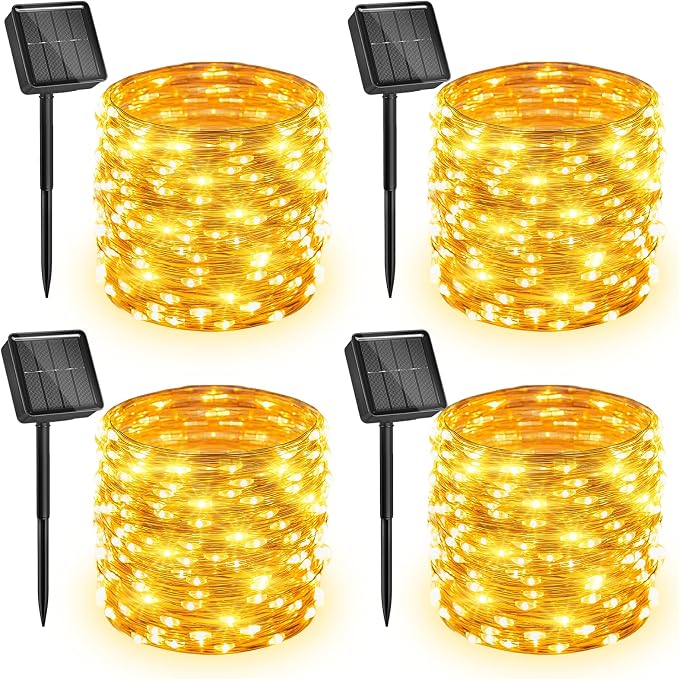 Minetom Solar String Lights, 4 Packs Total 132Ft 400 LED Solar Fairy Lights, Waterproof Solar Lights for Outside Patio Yard Tree Wedding Christmas, Warm White | IP65 Waterproof Twinkle Lights with 8 Modes, Patio Lights for Tree Outside Patio Yard Party...