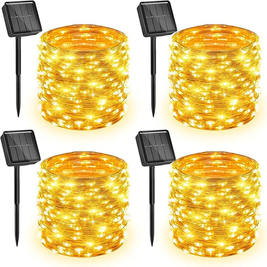 Minetom Solar String Lights, 4 Packs Total 132Ft 400 LED Solar Fairy Lights, Waterproof Solar Lights for Outside Patio Yard Tree Wedding Christmas, Warm White | IP65 Waterproof Twinkle Lights with 8 Modes, Patio Lights for Tree Outside Patio Yard Party...