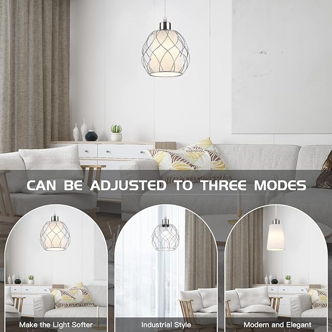 Cinkeda Hanging Lights with Plug in Cord,Hanging Lamps That Plug into Wall Outlet with Dimmable Switch and 15 ft Clear Cord, Swag Lamp for Bedroom Kitchen Island Living Room (Bulb Included)