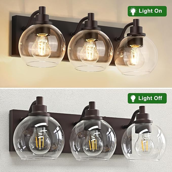 IZORRO Bathroom Light Fixtures, 3 Light Oil Rubbed Bronze Vanity Light, Modern Wall Sconces with Globe Clear Glass Shade, Vanity Lighting Fixtures Over Mirror,E26 Bulb Socket