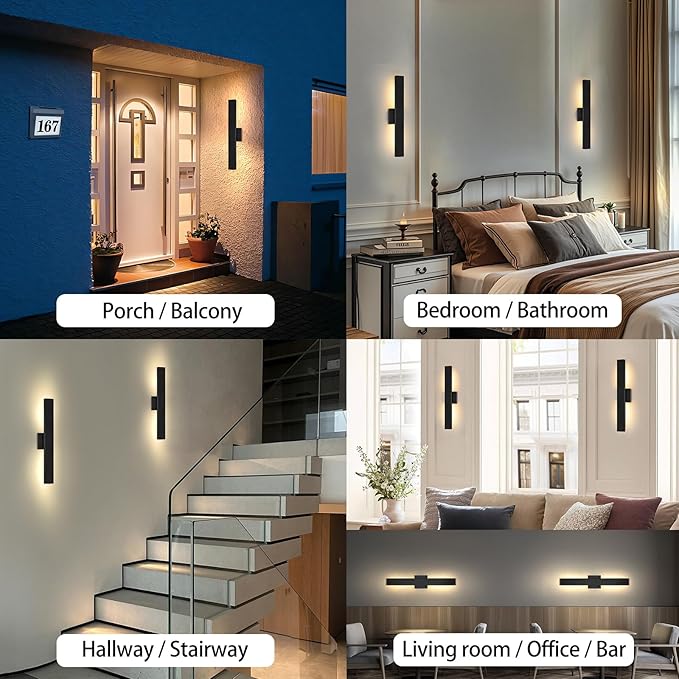 Aluminum Modern LED Wall sconces, 24.4 inch Matte Black Waterproof Wall Lights with 28W LED Light Source for Indoor, Outdoor, Living Room, Bedroom, Garage, Porch, Hallway