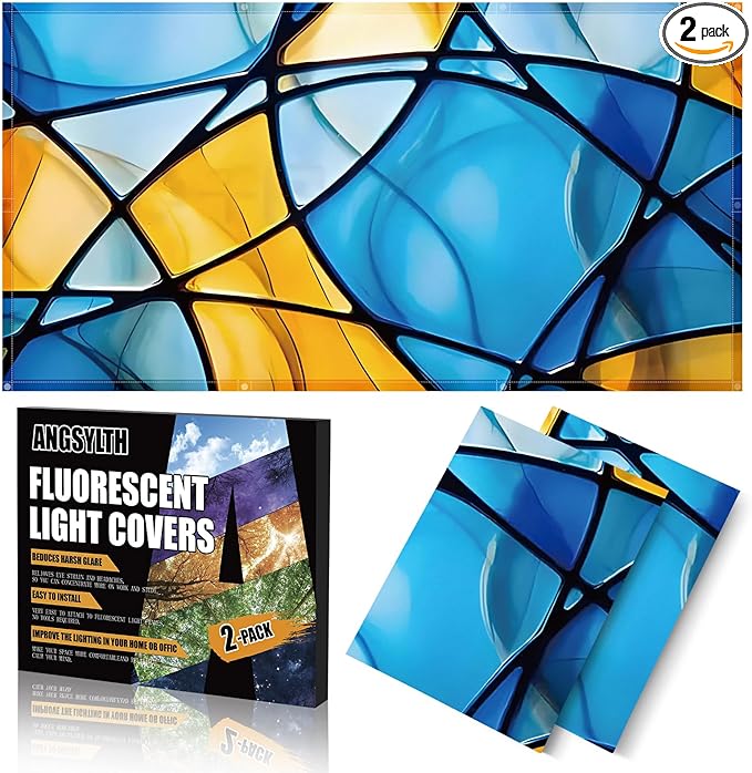 2 Pcs Fluorescent Light Covers - 4 x 2 Feet Covers for Ceiling Lights, Magnetic Light Filters for Classroom, Office, Hospitals, Home (Colorful Art)
