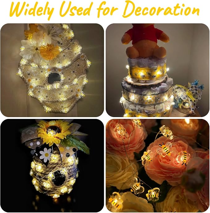 Bee Decor String Lights with Twinkling 10Ft 30Leds Battery Operated Spring Bee Bumble Cottage Core Decor Honey Gifts for DIY, Home, Classroom, Birthday, Party, Wedding, Christmas Tree
