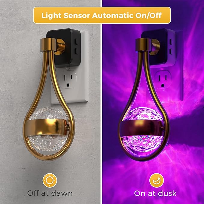 L LOHAS LED Night Lights Plug Into Wall: 2 Pack Star Projector RGB Night Light with 10 Color Change, Dusk to Dawn Sensor, 330°Rotating Globe Night Light for Bedroom, Hallway, Home Decor, Gaming Room