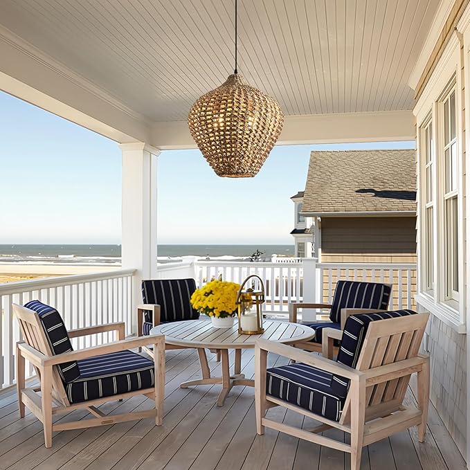 15.75" Rattan Pendant Light,2-Light Boho Hand Woven Coastal Wicker Hanging Ceiling Chandeliers,for Kitchen Island, Dining Room, Farmhouse,Foyer