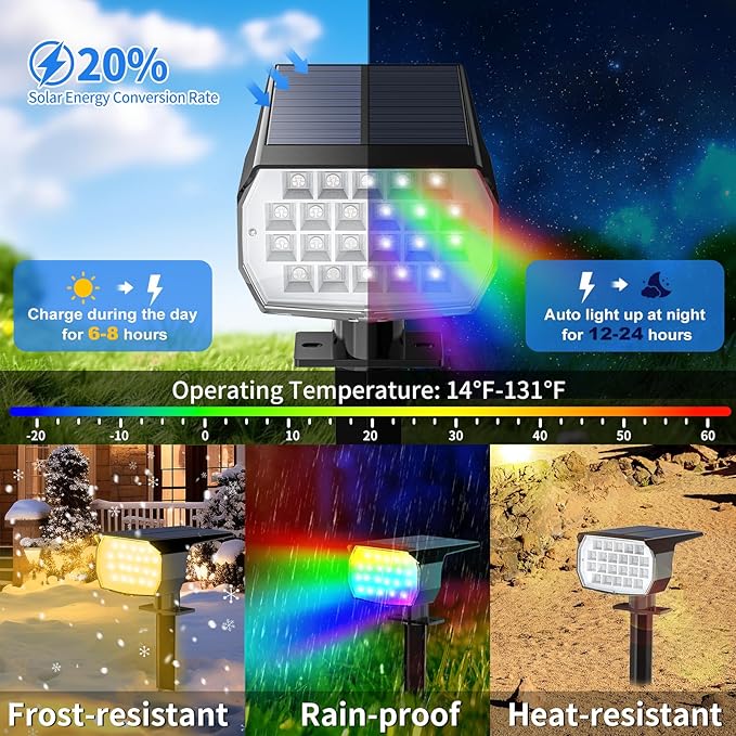 WENATY Solar Spot Lights Outdoor Color Changing, [7 Mode/6 Pack] Christmas Landscape Spotlights, Solar Lights Outdoor Waterproof, Solar Led Powered Flood Light for Outside Pathway Yard Garden Walkway