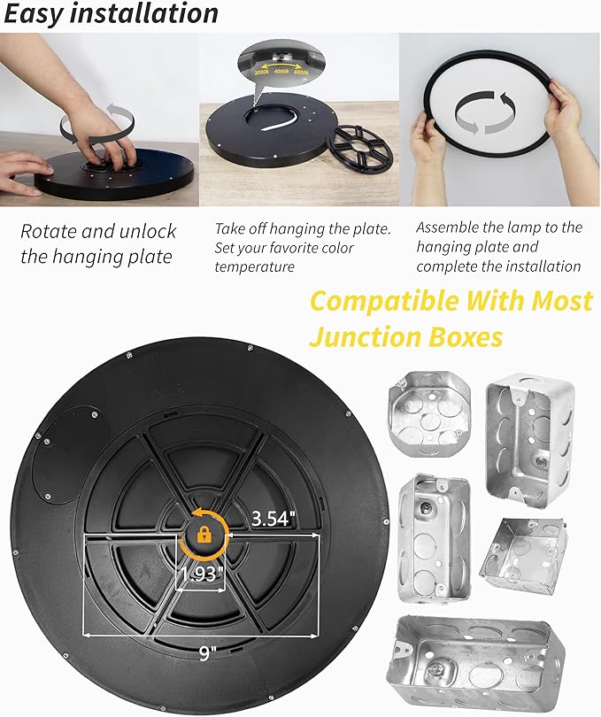 20 Inch Large LED Flush Mount Ceiling Light Fixture,Round 40w 4350lm 3000k,4000k,6000k CCT Selectable, Modern Flat Panel Super Slim Led Ceiling Light,for Living Dining Kitchen Room (2Pack-Black)