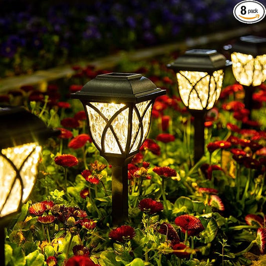 GIGALUMI 8 Pack Solar Lights Outdoor Waterproof, LED Solar Garden Lights, Outdoor Decorations, Garden Decor for Yard, Patio, Landscape, Planter, Walkway (Warm White)