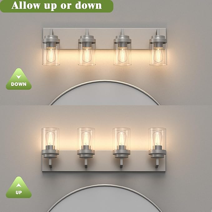 Espird Bathroom Lighting Fixtures, 4-Light Bathroom Vanity Lights Over Mirror, Brushed Nickel Vanity Light with Glass Shade, Modern Vanity Lighting Fixtures for Bathroom, Bedroom, Hallway