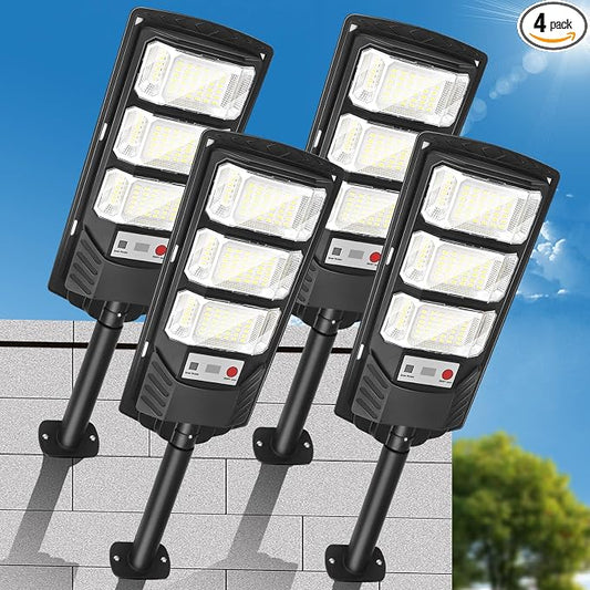 4 Pack Solar Lights Outdoor Waterproof - Solar Flood Light Outdoor Motion Sensor LED 6500K Security Light Remote Street Lights Dusk to Dawn Wall Mount for Yard Parking
