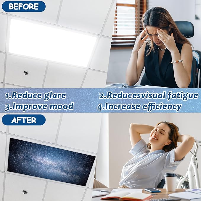 8 Pcs Fluorescent Light Covers with 80 Magnets Decorative for Classroom Ceiling Light 4 x 2 Feet Magnetic Light Covers Filter Easy Install for Office Hospitals & Home Drop Ceiling Supplies (Galaxy)
