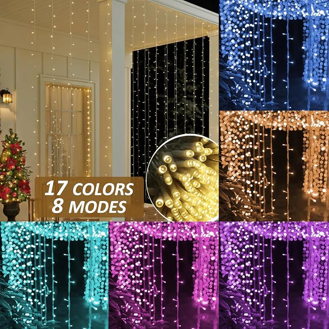 Solhice Curtain Lights Outdoor 20ft x10ft Color Changing, 480 LED Plug in Hanging String Lights Indoor Outside, Twinkle Light Backdrop for Wedding Garden Decor (Not Connectable)