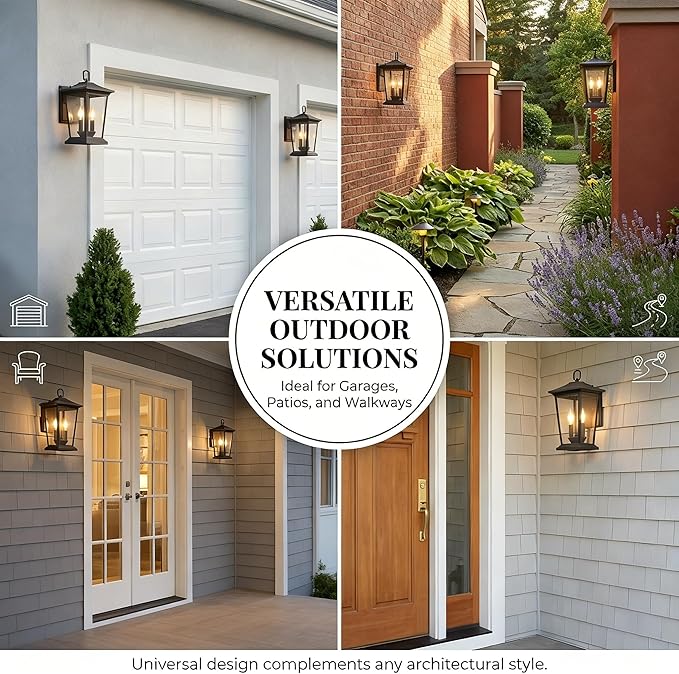 Outdoor Wall Lantern, Large Exterior Waterproof Wall Sconce Light Fixture, Black Anti-Rust Outside Porch Sconce Lights with Clear Glass