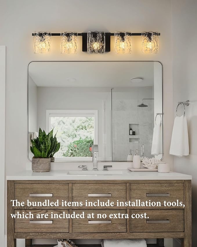 5-Light Bathroom Vanity Light, 31" Matte Black Bathroom Light Fixture Over Mirror with Clear Glass, Modern Bath Wall Sconce Lighting, View Bundled for Installation Tools, OS-MM5002-5BK