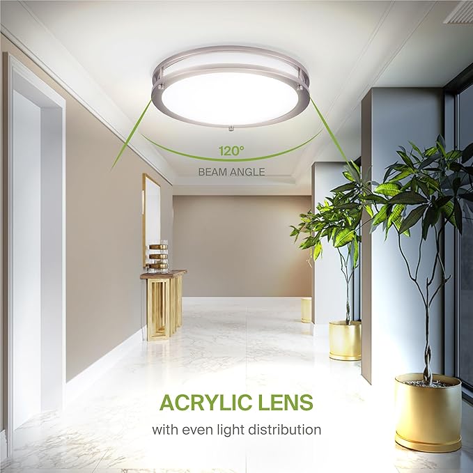 ASD LED 12" Round Flush Mount Lighting, Close to Ceiling Light Fixture | 3CCT, Dimmable, Energy Star, ETL Listed | 20W 1532LM 3000-5000K 120V | Low Profile Double Ring Lamp | Nickel, 4 Pack