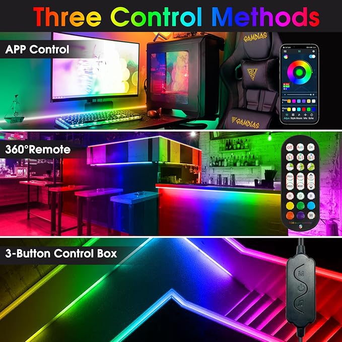 LED Strip Lights with Smart IC, 32.8Ft RGB IC LED Lights for Bedroom, App Control Color Changing Strip Light with Remote Music Sync for Home Game Room Kitchen Party Bar Indoor Lighting Decor