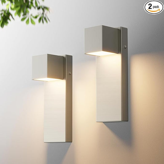 2 Pack 13" Modern Outdoor Led Wall Light,16W 3000K 1200Lumen Porch & Patio Hardwired Wall Mount Wall Sconces,Exterior IP65 Waterproof Aluminum Wall Lamp for Front Door Garage Garden(Nickel)
