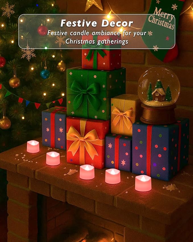 Raycare Pink Battery Operated Tea Lights, 200+Hour Flickering Flameless Candles, Realistic Electric Fake LED TeaLights for Wedding Party Table Mother's Day Christmas Decorations, Pack of 12