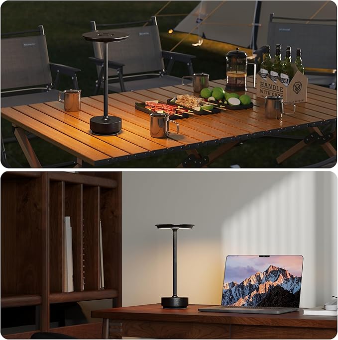 TBBGA 1 Pack Rechargeable Table Lamps Cordless, Portable 5000mAh Outdoor Table Light, 3 Color Stepless Dimming LED Table Lamp with Memory Function, for Home/Dinner/Patio/Restaurant.(Diamond Black)