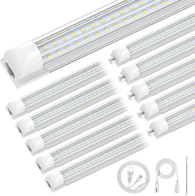 CNSUNWAY Led Shop Lights, 4FT LED Light 50W 7500LM 6500K Daylight White, D Shape Garage Light, Linkable Clear Cover T8 Integrated for Garage Workshop Workbench, ETL Listed(10-Pack)