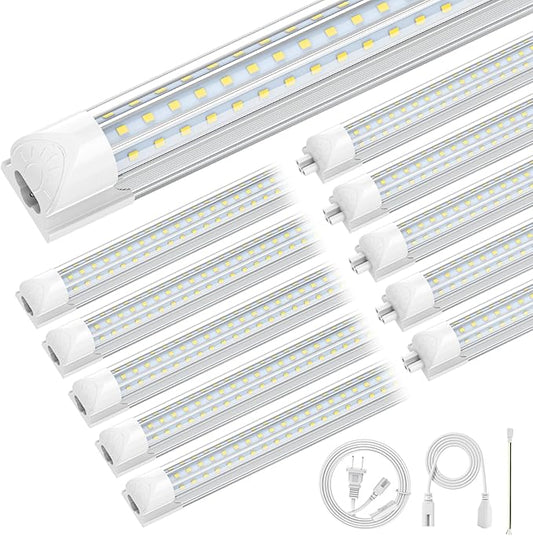 CNSUNWAY Led Shop Lights, 4FT LED Light 50W 7500LM 6500K Daylight White, D Shape Garage Light, Linkable Clear Cover T8 Integrated for Garage Workshop Workbench, ETL Listed(10-Pack)