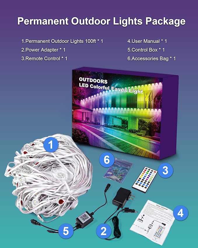 XINKAITE 100ft Permanent Outdoor Lights for House, 2025 Eave Lighting with App/Remote Control, IP67 Waterproof smartlight for Christmas, Halloween, Holiday, Party, Daily