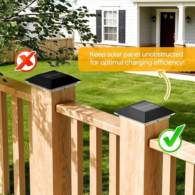 Mlambert 4 Pack Solar Post Cap Lights Outdoor - 3 Lighting Modes Waterproof LED Solar Post Lights Fit 3.5×3.5 Wood/4×4 Vinyl Fence Deck Posts, Black