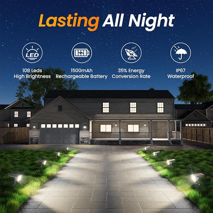 Fabrito 4 Pack Solar Spot Lights Outdoor Waterproof IP67, [108 LEDs, 4 Modes] Dusk to Dawn Spotlights with 1500mAh Battery for All Night, Landscape Lights for Tree, Yard, Pool, Pathway, Cool White