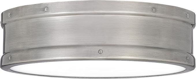 Quoizel Ahoy Round Flush Mount Ceiling Light, 13 Inch Antique Polished Nickel Drum Light with Metal Shade, 25 W LED, 1700 Lumens, Close to Ceiling Light Fixtures for Home, Kitchen or Office Lighting