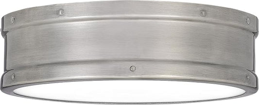 Quoizel Ahoy Round Flush Mount Ceiling Light, 13 Inch Antique Polished Nickel Drum Light with Metal Shade, 25 W LED, 1700 Lumens, Close to Ceiling Light Fixtures for Home, Kitchen or Office Lighting