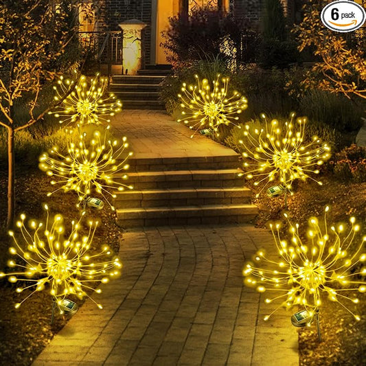 Anordsem Solar Lights Outdoor Waterproof: Garden Light Solar Powered for Yard Outside - Sparkler Fireworks Twinkle Lighting Path Decor 6 Pack - LED Starburst Gardening Gifts for Women Mom Wife