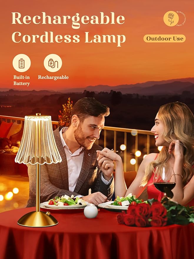 One Fire Gold Lamps Set of 2, 3 Colors Bedside Lamp Set of 2, Dimmable Bedroom Lamps Vintage Lamp,Rechargeable Nightstand Lamp, Table Lamp for Bedroom Living Room Bathroom Hotel Bar