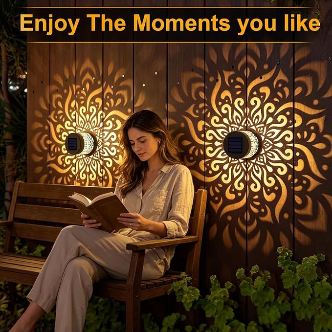 2PCS Solar Mandala Wall Lights Outdoor, Colorful Waterproof Solar Fence Lights, Decorative Solar Mandala Lights, Solar Powered Outdoor Deck Step Wall Lights, for Terrace, Courtyard, Backyard
