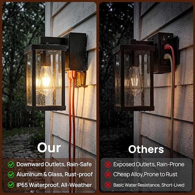 Dusk to Dawn Porch Lights with GFCI Outlets Waterproof Outdoor Wall Lights Exterior Lighting Fixtures Modern Outside Lights Wall Mount for House Patio Garage,Gold Brown,11.8''H,1PC